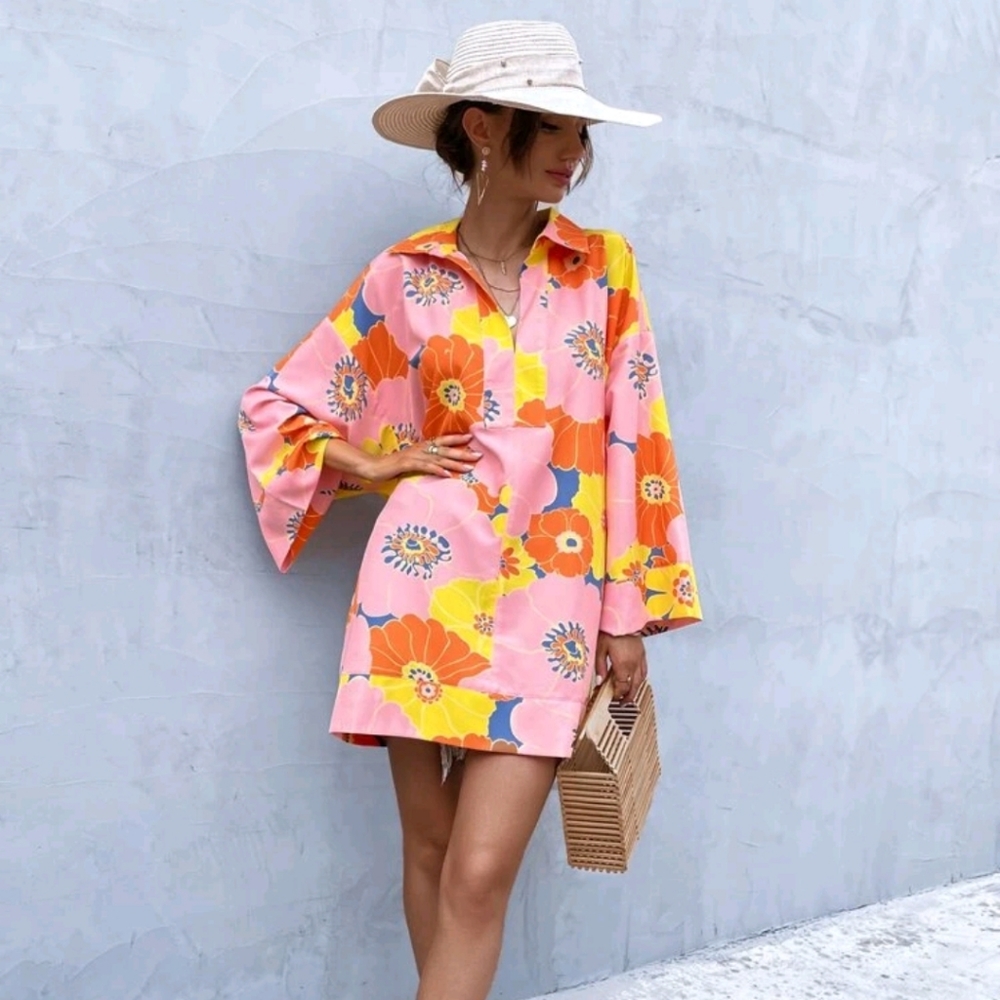3/$30! NWOT Retro Floral Dress Top Tunic Blouse